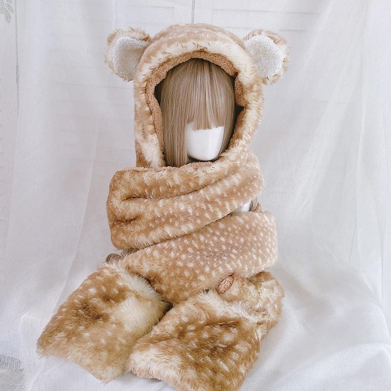 Xiaogui~Winter Kawaii Lolita Hat Antler Plush 3-in-1 Set