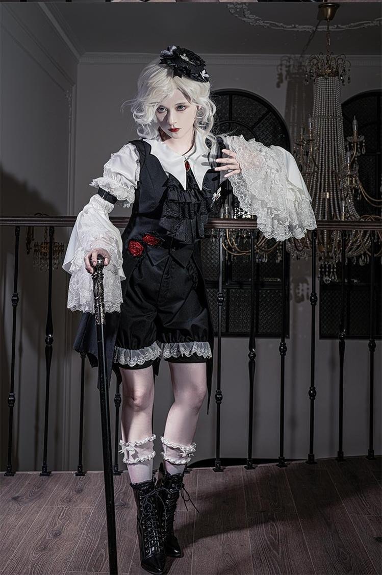 CastleToo~Night Rose~Elegant Ouji Lolita Suits With Lolita JSK And Shorts