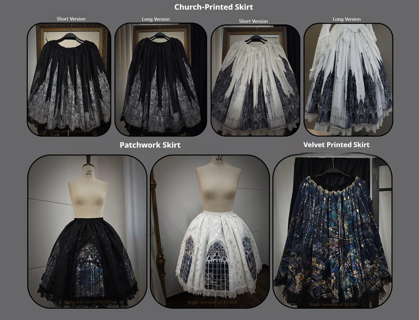 Susin Lolita~Night Traveler~Gothic Lolita Skirt Outfit Long Coat Shirt and Bustier Set