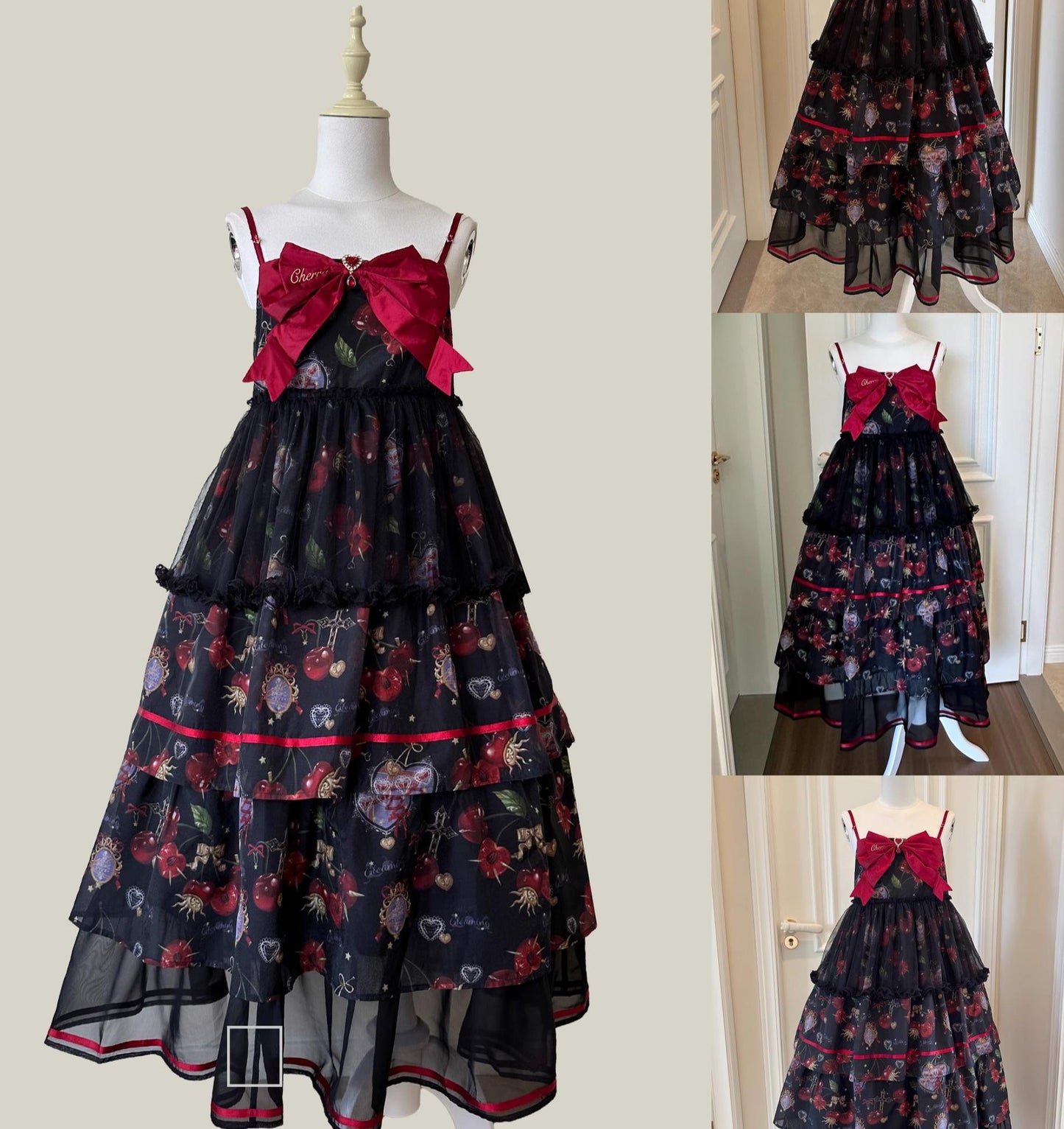 (Buy for me)Gloaming~Sweet Lolita Cherry print Short Sleeve OP and SK Set