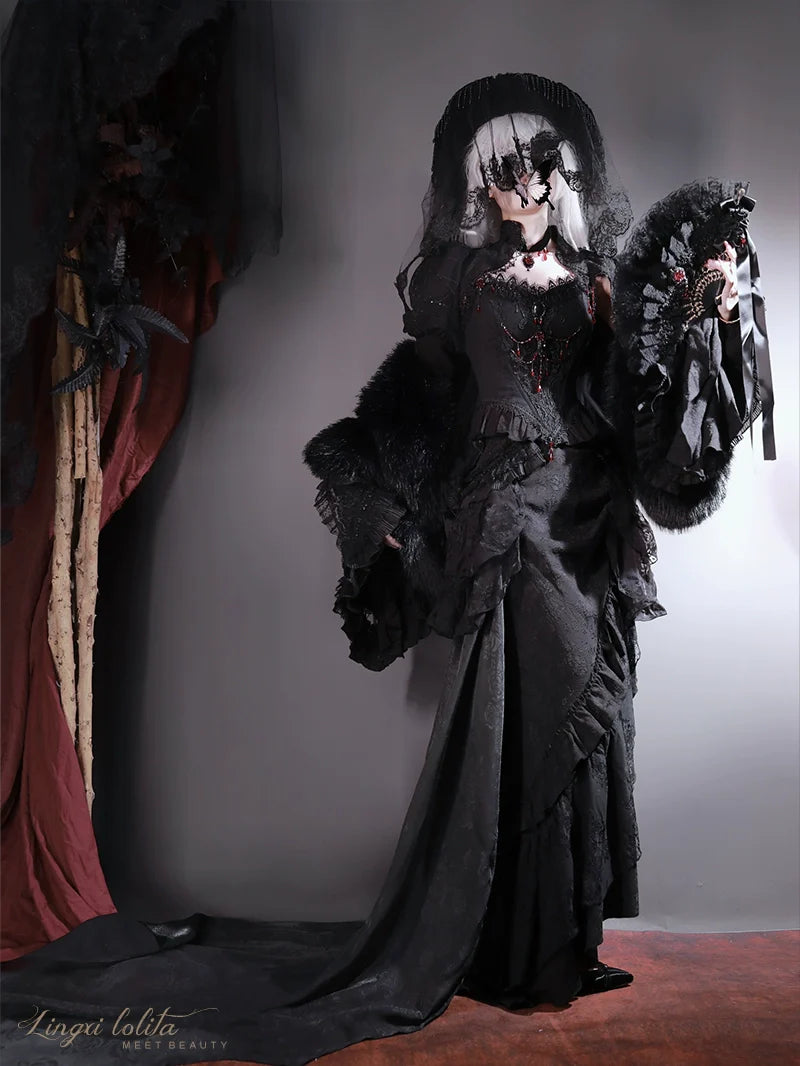 Lingxi Lolita~Lord of the Night~Gothic Lolita Skirt Suit Mermaid Skirt and Fishbone Bodice