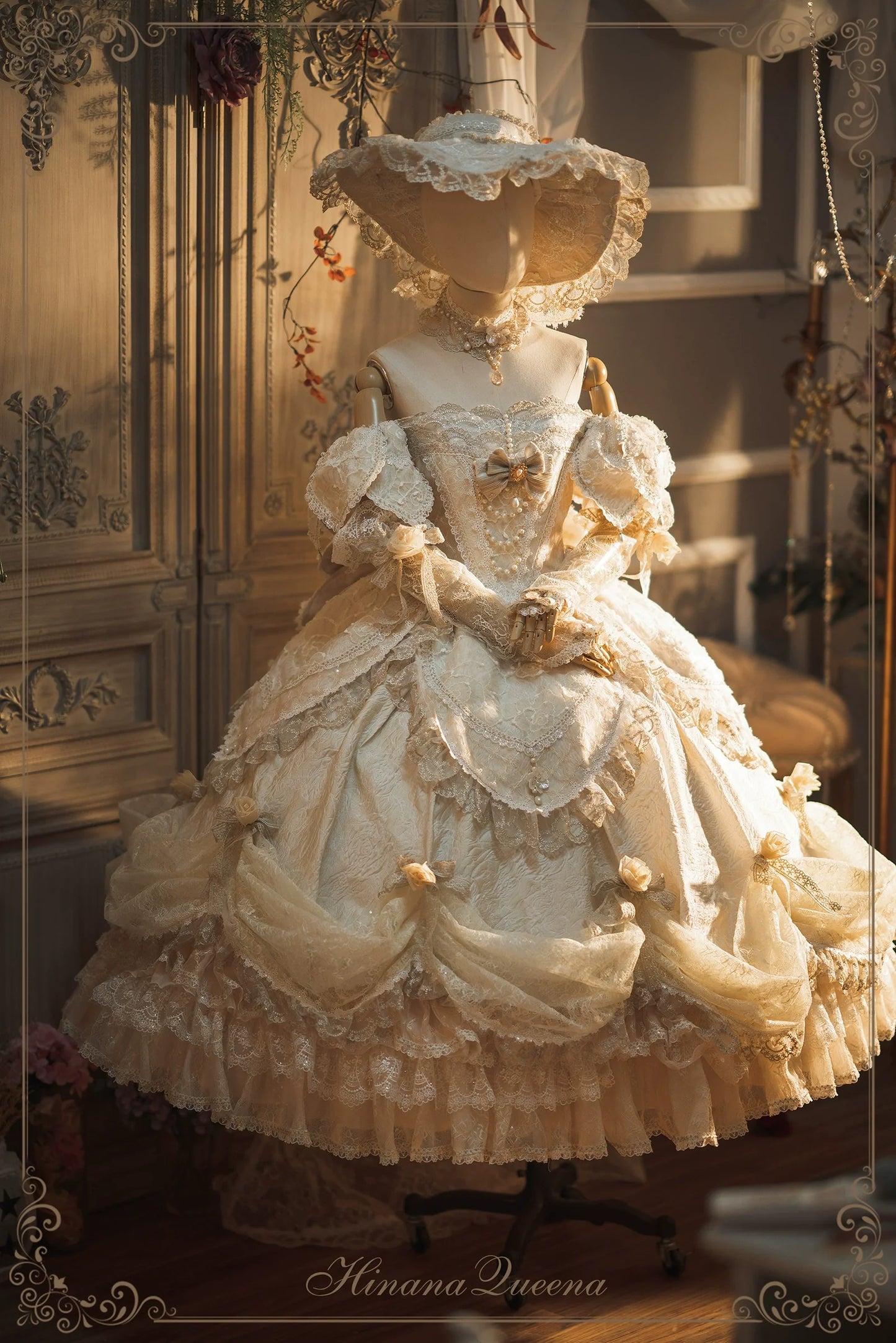 HinanaQueena~With Belle~Bridal Lolita Dress Accessory Set Top Hat and Trailing