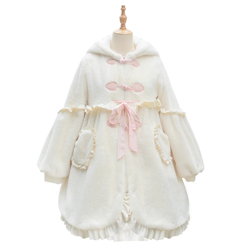 ZhiJinYuan~Long Ear Bunny~Kawaii Lolita Coat Fleece Bunny Ear Top