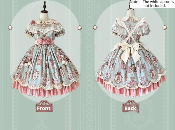 Alice Girl~Bear Doll Wall~Sweet Lolita OP Lovely Bear Print Dress