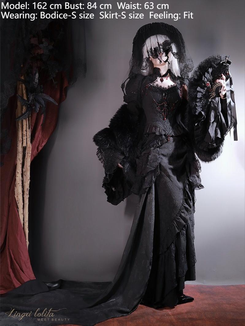 Lingxi Lolita~Lord of the Night~Gothic Lolita Skirt Suit Mermaid Skirt and Fishbone Bodice