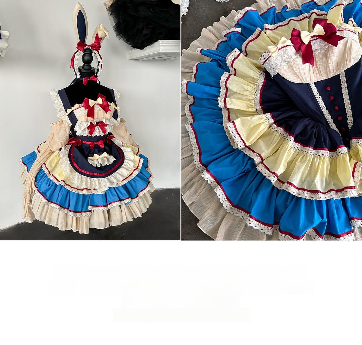 POSHEPOSE~Maid Bunny~Gorgeous Sweet Lolita OP Dress with Detachable Sleeves and Apron