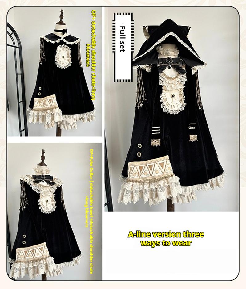 LizBird~Reincarnated Clock~Vintage Lolita OP Dress Set Lolita Bloomers