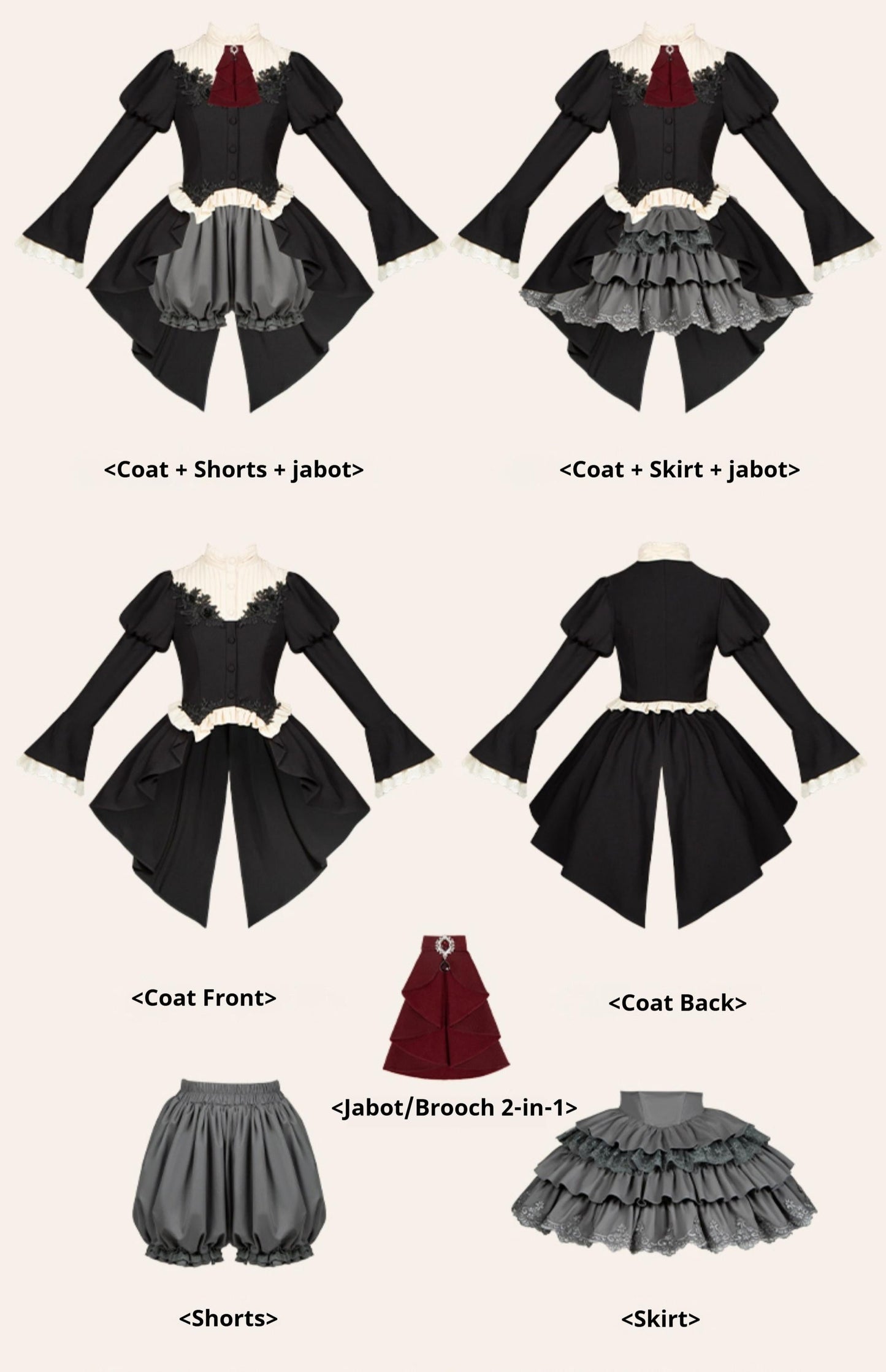 With PUJI~Night Feast~Gothic Lolita Suit Ouji Lolita Tailcoat Tiered Skirt Shorts