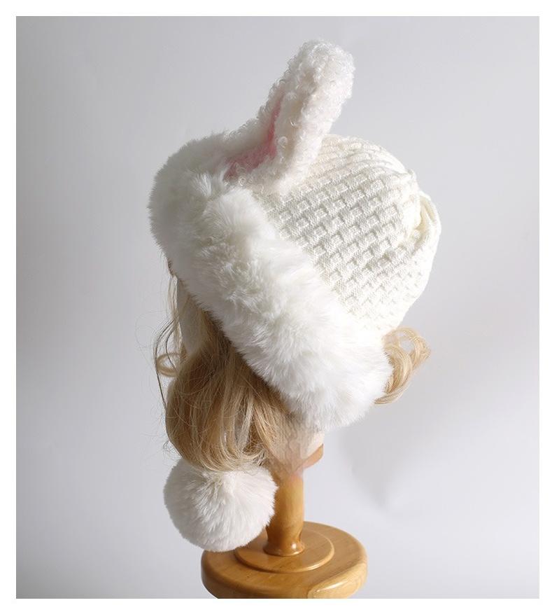 Xiaogui~Winter Kawaii Lolita Hat Plush Warm Hat with Pom-Poms