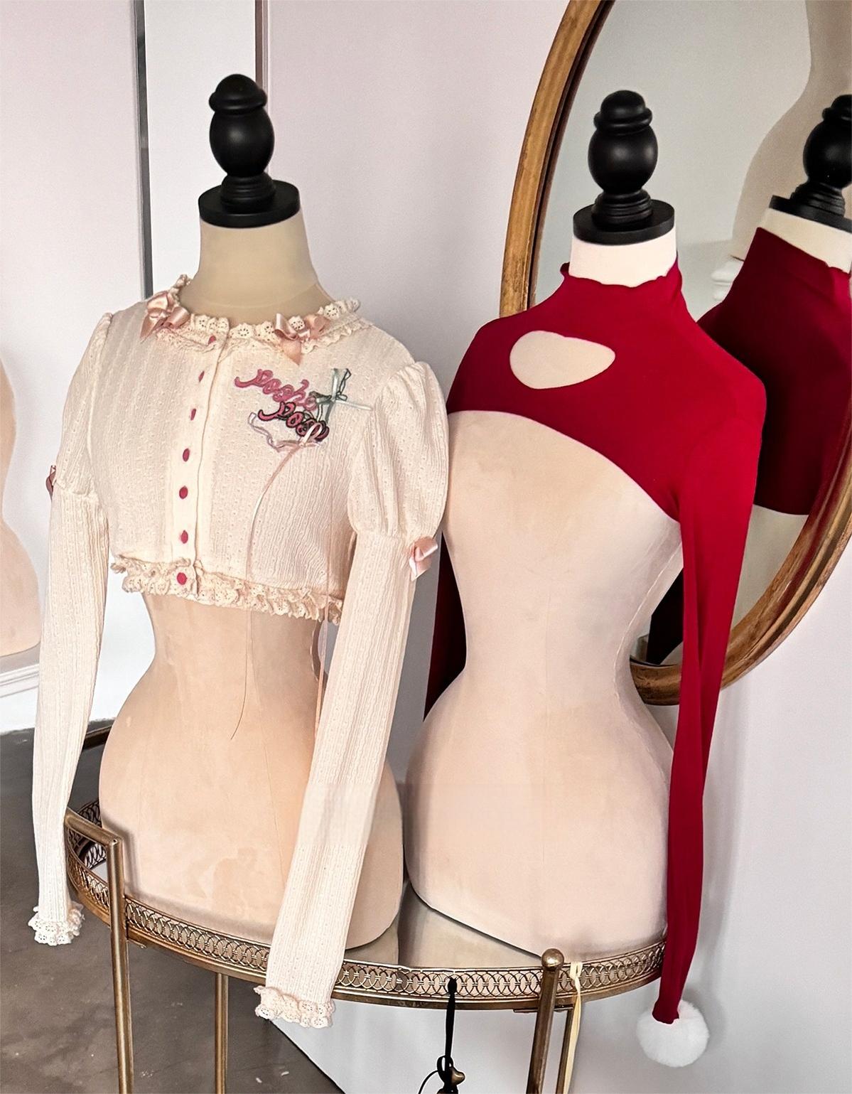 POSHEPOSE~First Cherry Rabbit~Sweet Lolita Dress Halter Neck Jumper Dress and Cardigan