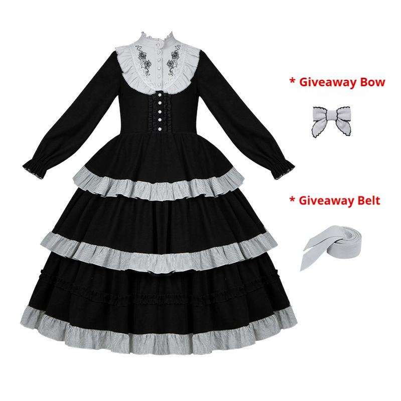 With PUJI~Castle Night~Gothic Twins Lolita OP Three-tiered Embroidery Dress