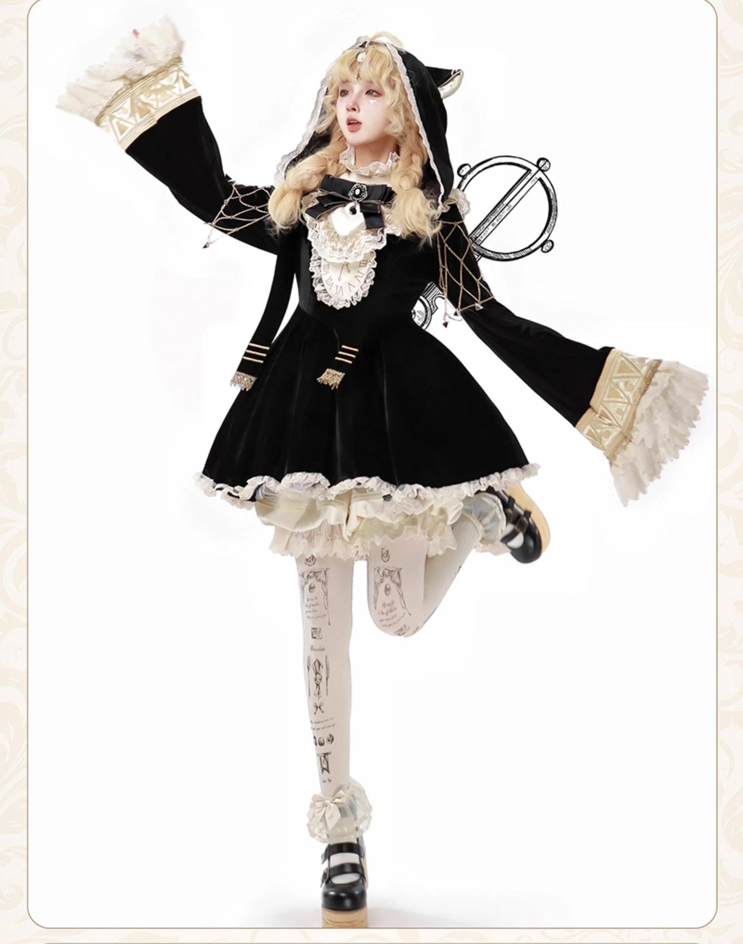 LizBird~Reincarnated Clock~Vintage Lolita OP Dress Set Lolita Bloomers
