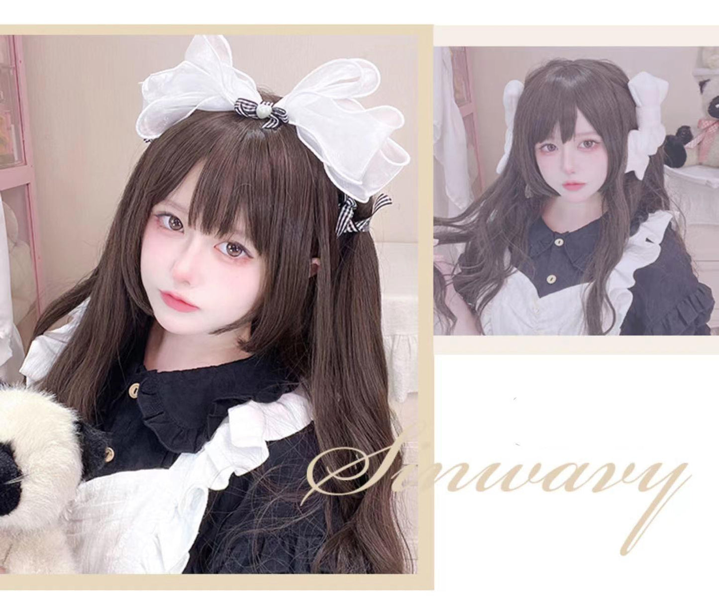 Sinwavy~Praying Meow~Kawaii Lolita Wig Long Curly Hair Wig Cold Brown