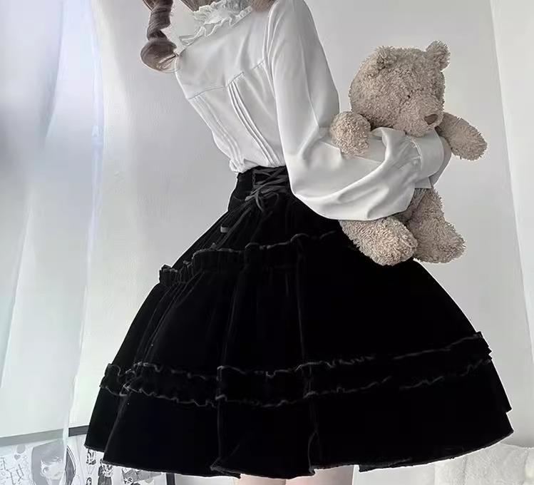 CastleToo~Erosion Heart F-Type~Ouji Lolita Suit Black Velvet Shorts and Skirt