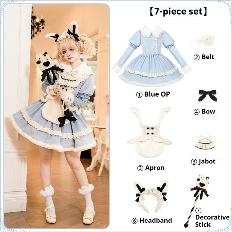 With PUJI~Rabbit&Alice~Sweet Twin Lolita OP Dress Doll Apron Dress Set