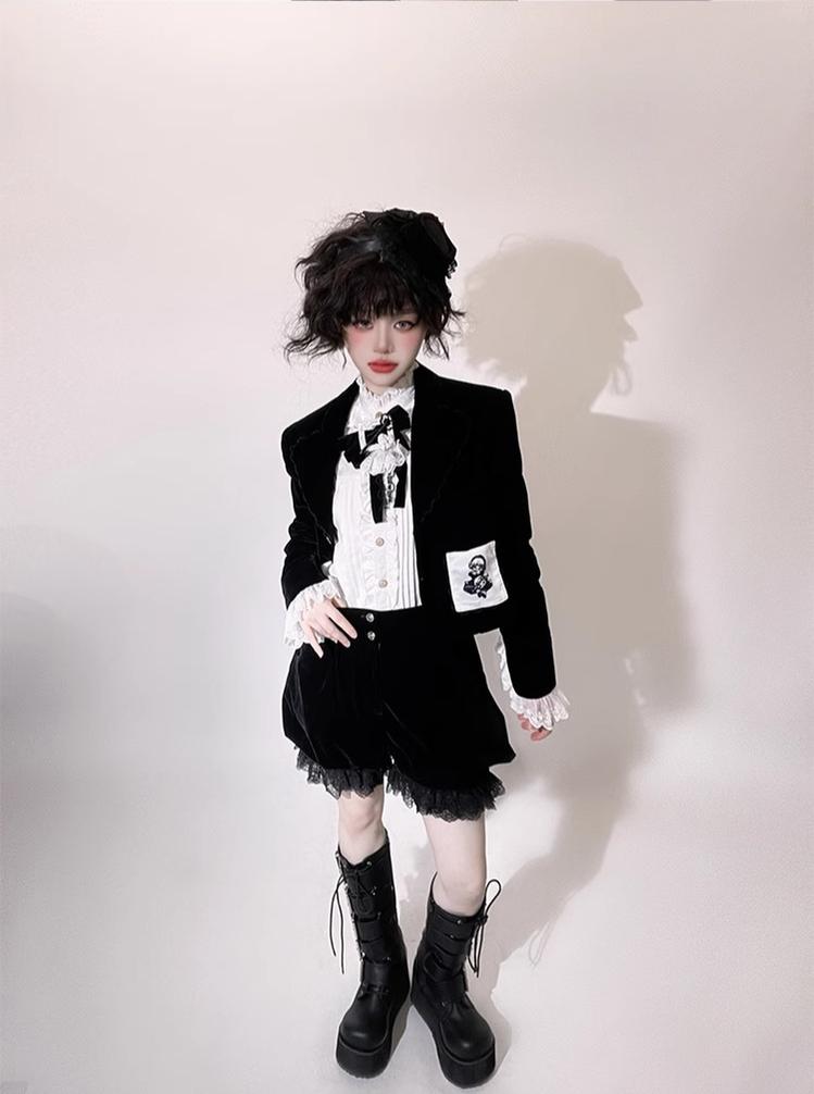 CastleToo~Erosion Heart F-Type~Ouji Lolita Suit Black Velvet Shorts and Skirt