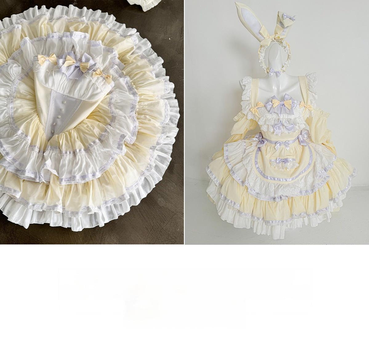 POSHEPOSE~Maid Bunny~Gorgeous Sweet Lolita OP Dress with Detachable Sleeves and Apron