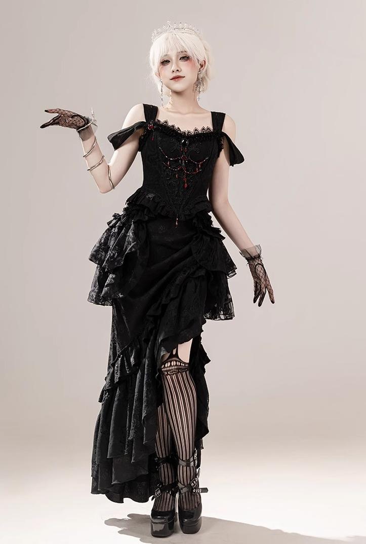 Lingxi Lolita~Lord of the Night~Gothic Lolita Skirt Suit Mermaid Skirt and Fishbone Bodice