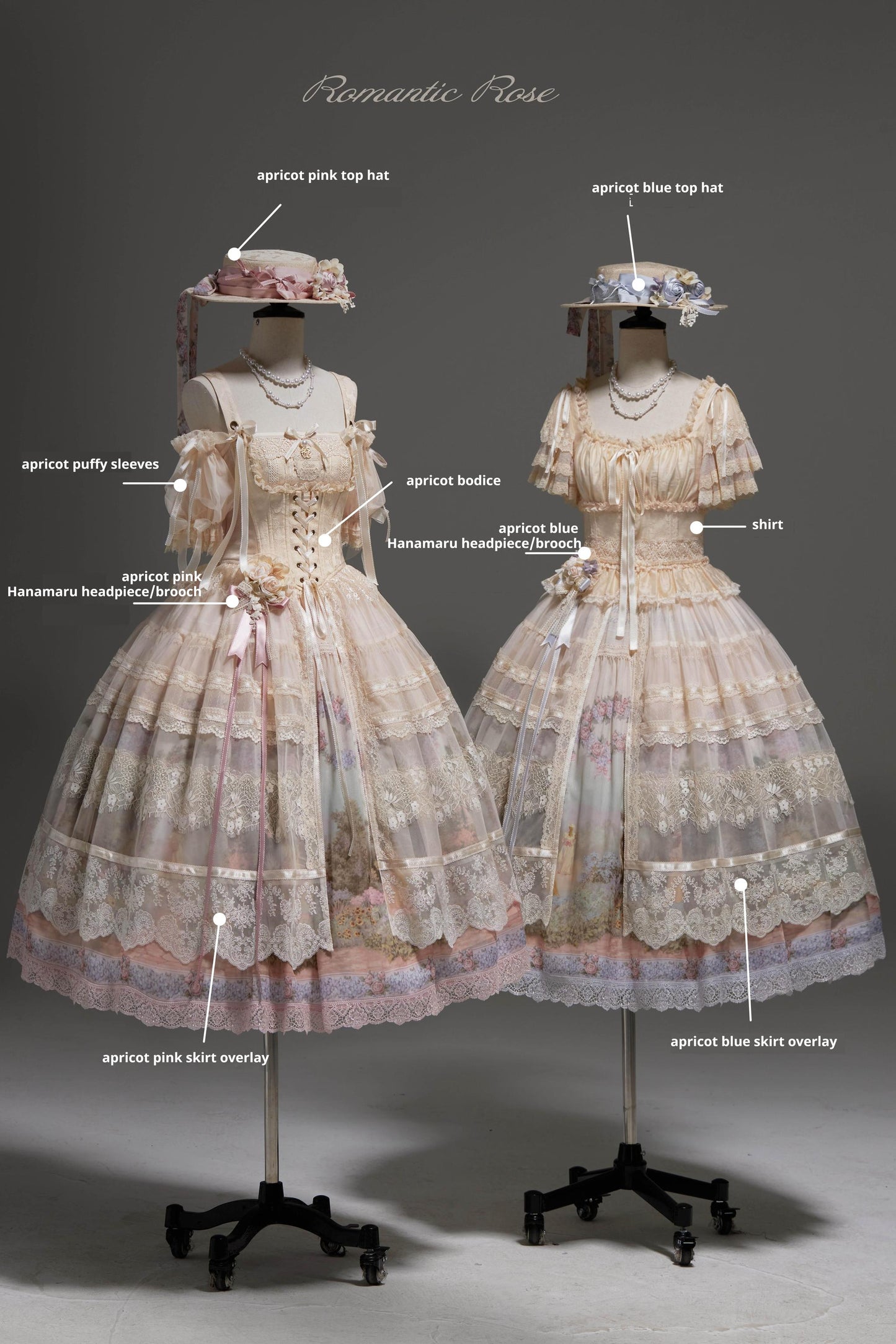ZUOlanrichen~Romantic Rose~Classic Lolita Shirt with Puffy Sleeves Sheer Skirt Overlay