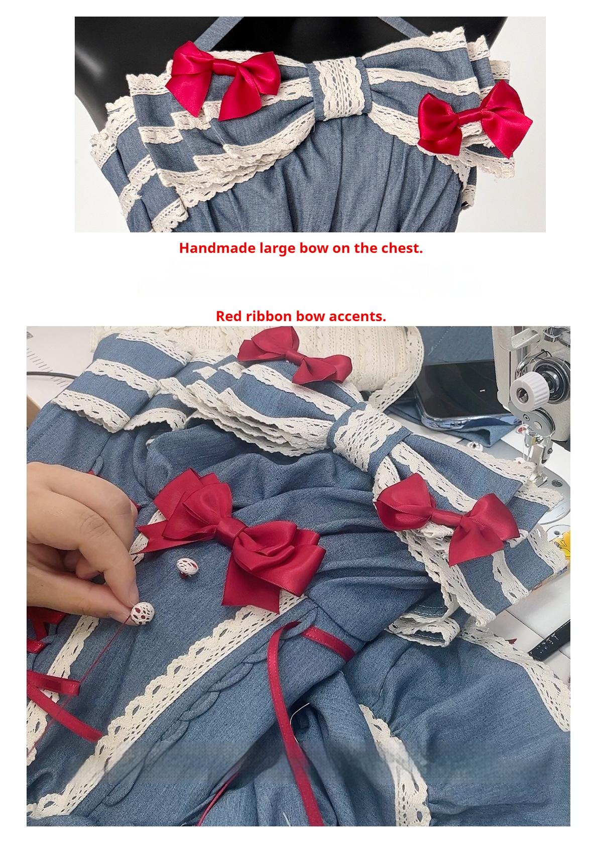 POSHEPOSE~First Cherry Rabbit~Sweet Lolita Dress Halter Neck Jumper Dress and Cardigan