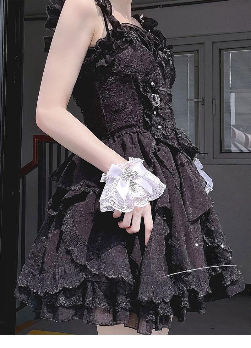 Hua Nai Cat~Gothic Lolita Cuffs with Cross Black and White Hand Sleeve