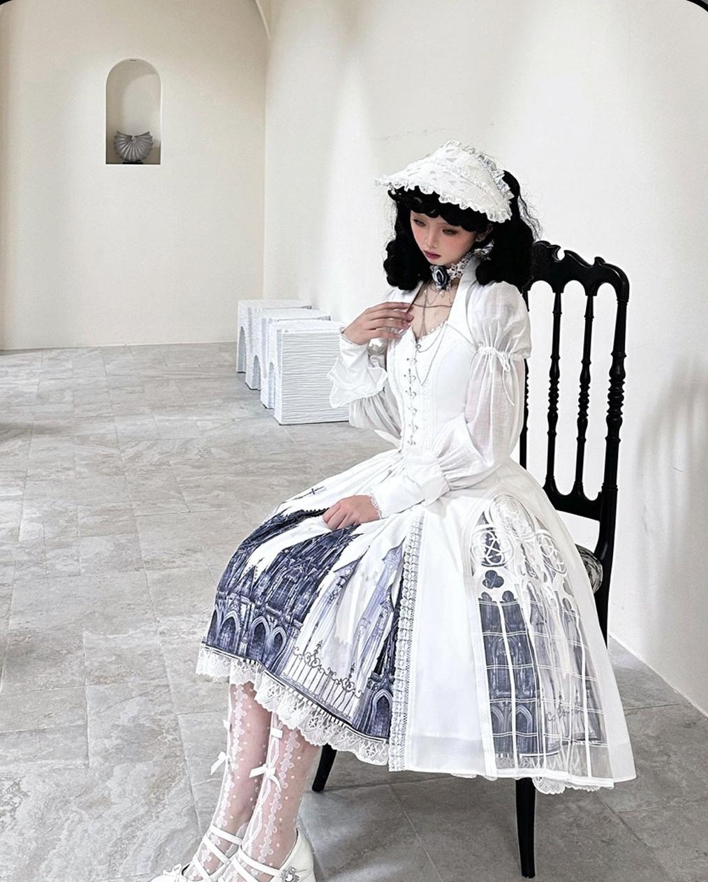 Susin Lolita~Night Traveler~Gothic Lolita Skirt Outfit Long Coat Shirt and Bustier Set