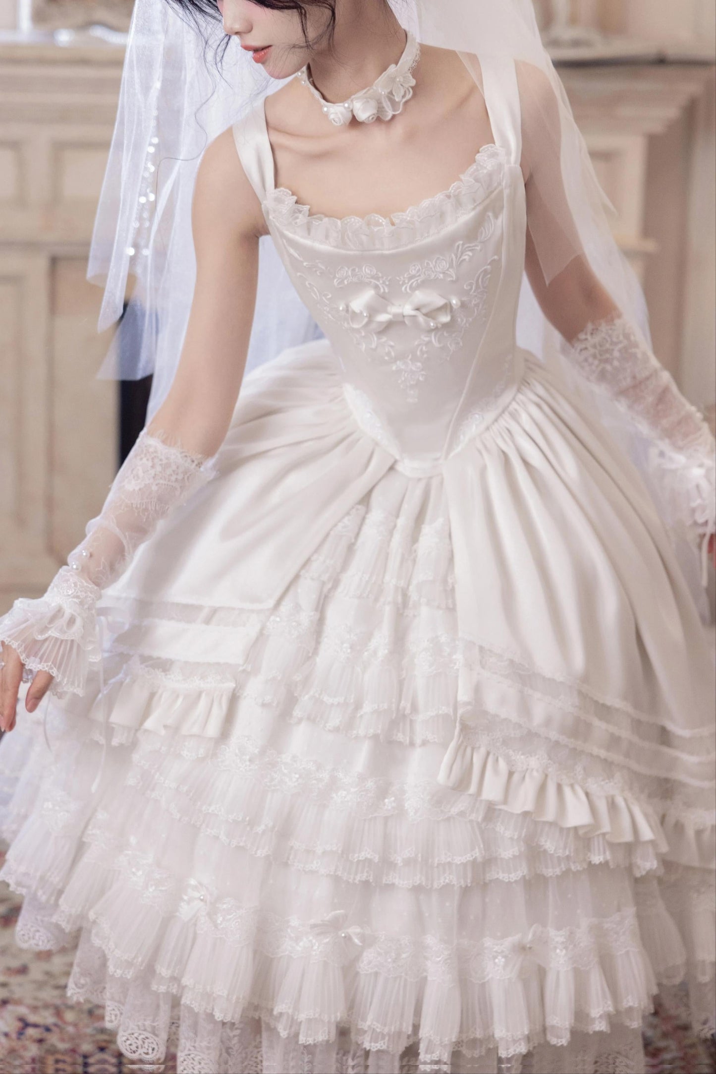 Garden Cat~Rose Promise~Classic Lolita JSK Embroidery Jumper Dress Built-in Fishbone