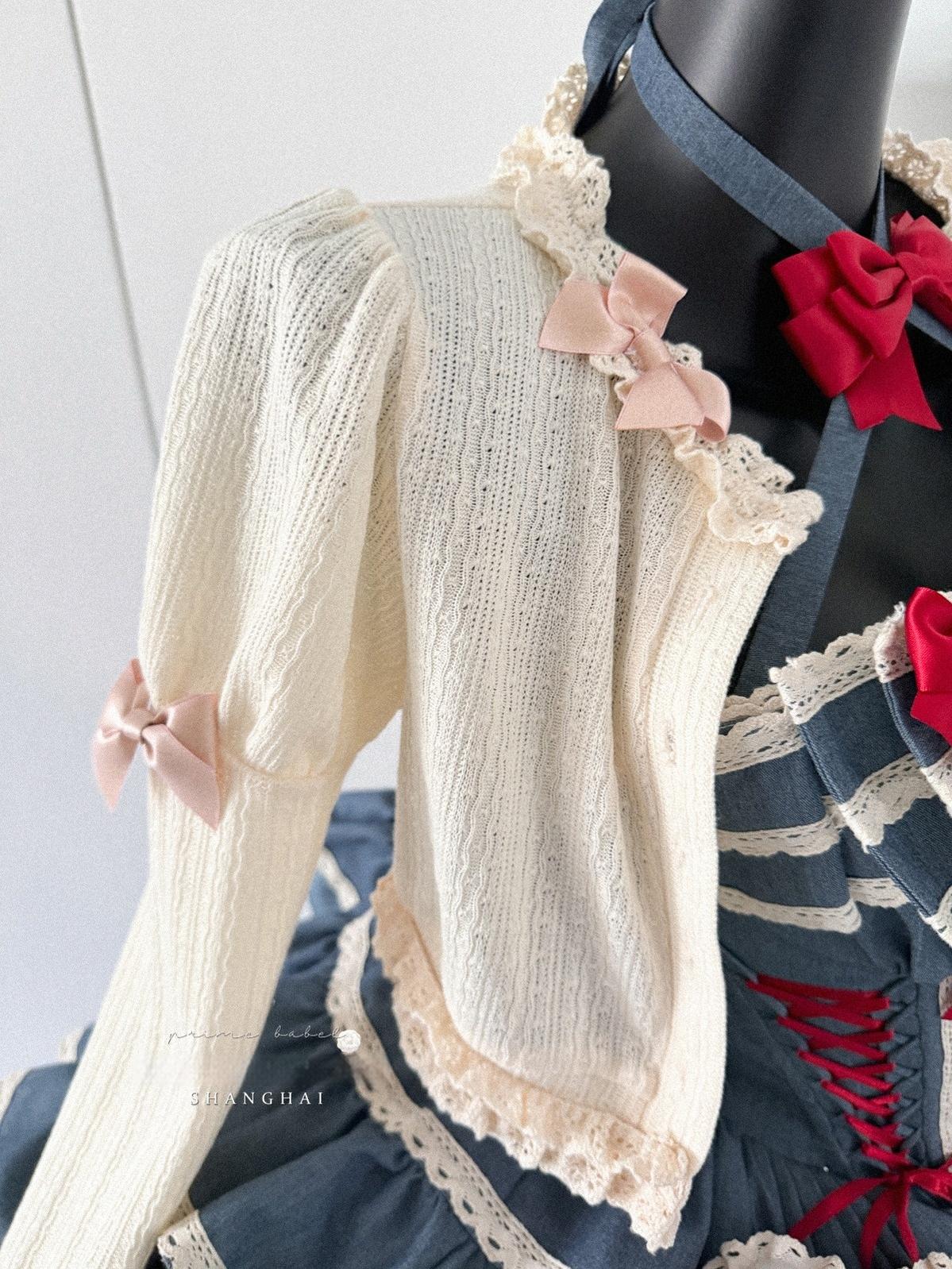 POSHEPOSE~First Cherry Rabbit~Sweet Lolita Dress Halter Neck Jumper Dress and Cardigan