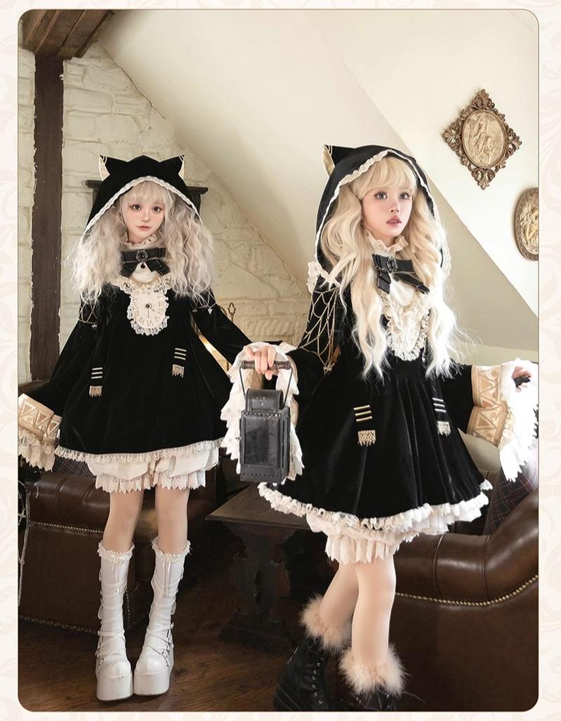 LizBird~Reincarnated Clock~Vintage Lolita OP Dress Set Lolita Bloomers