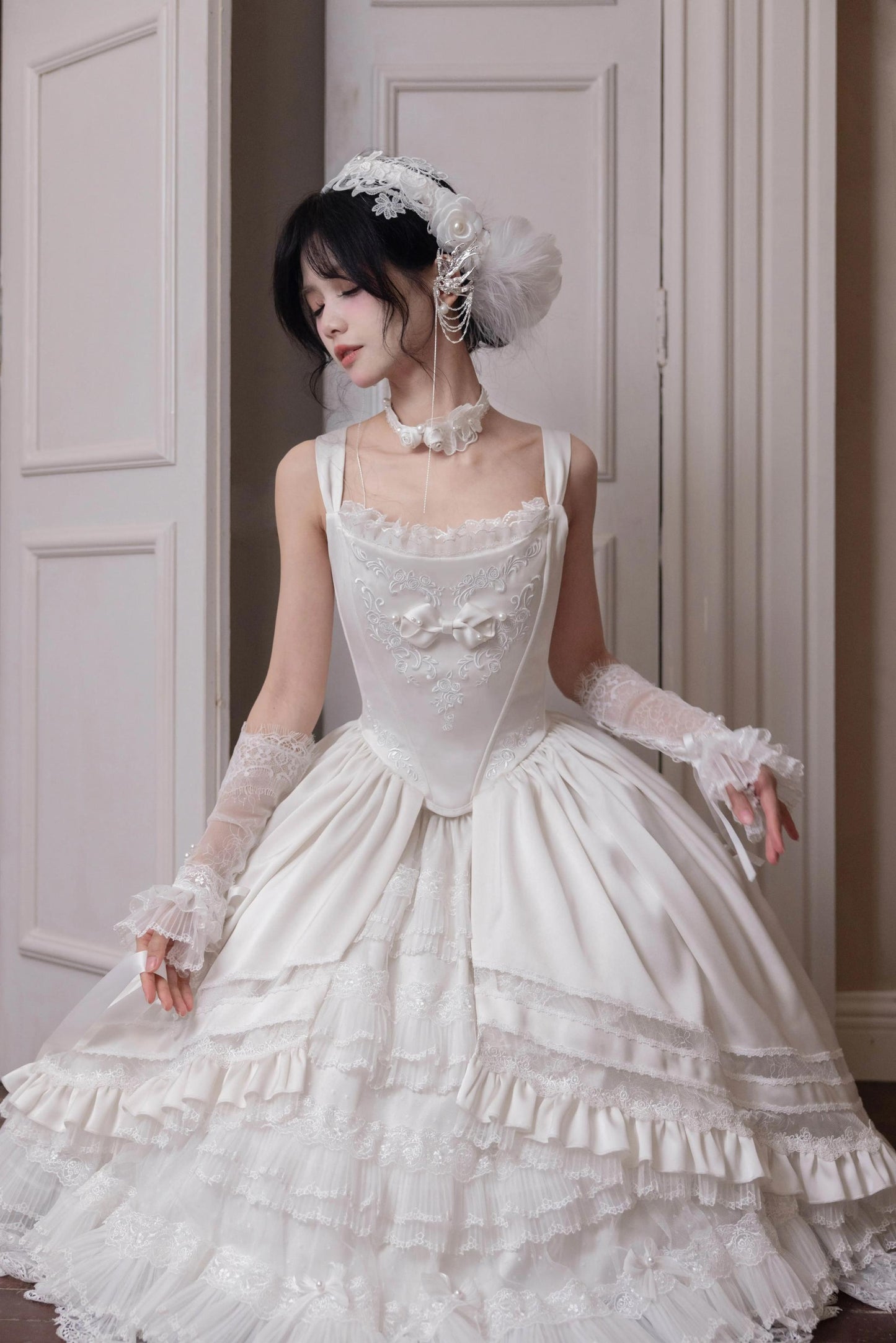 Garden Cat~Rose Promise~Classic Lolita JSK Embroidery Jumper Dress Built-in Fishbone