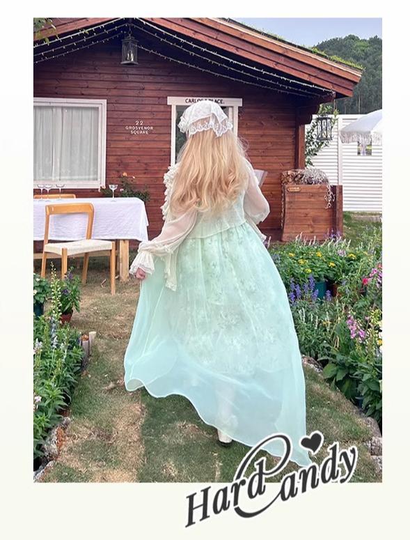 Yingtang~Plus Size Lolita JSK Dress Green Floral Lolita Dress Caidigan Set