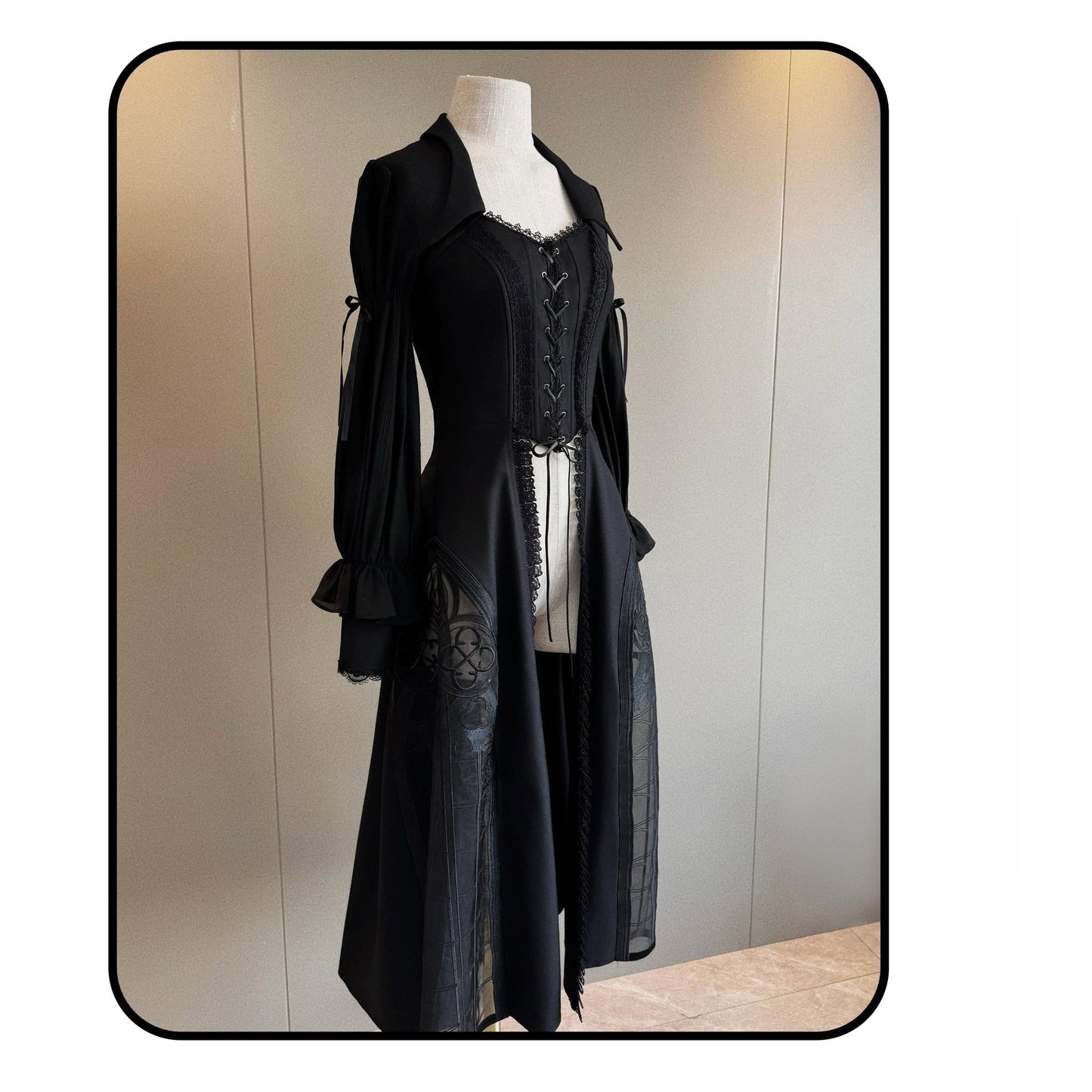Susin Lolita~Night Traveler~Gothic Lolita Skirt Outfit Long Coat Shirt and Bustier Set