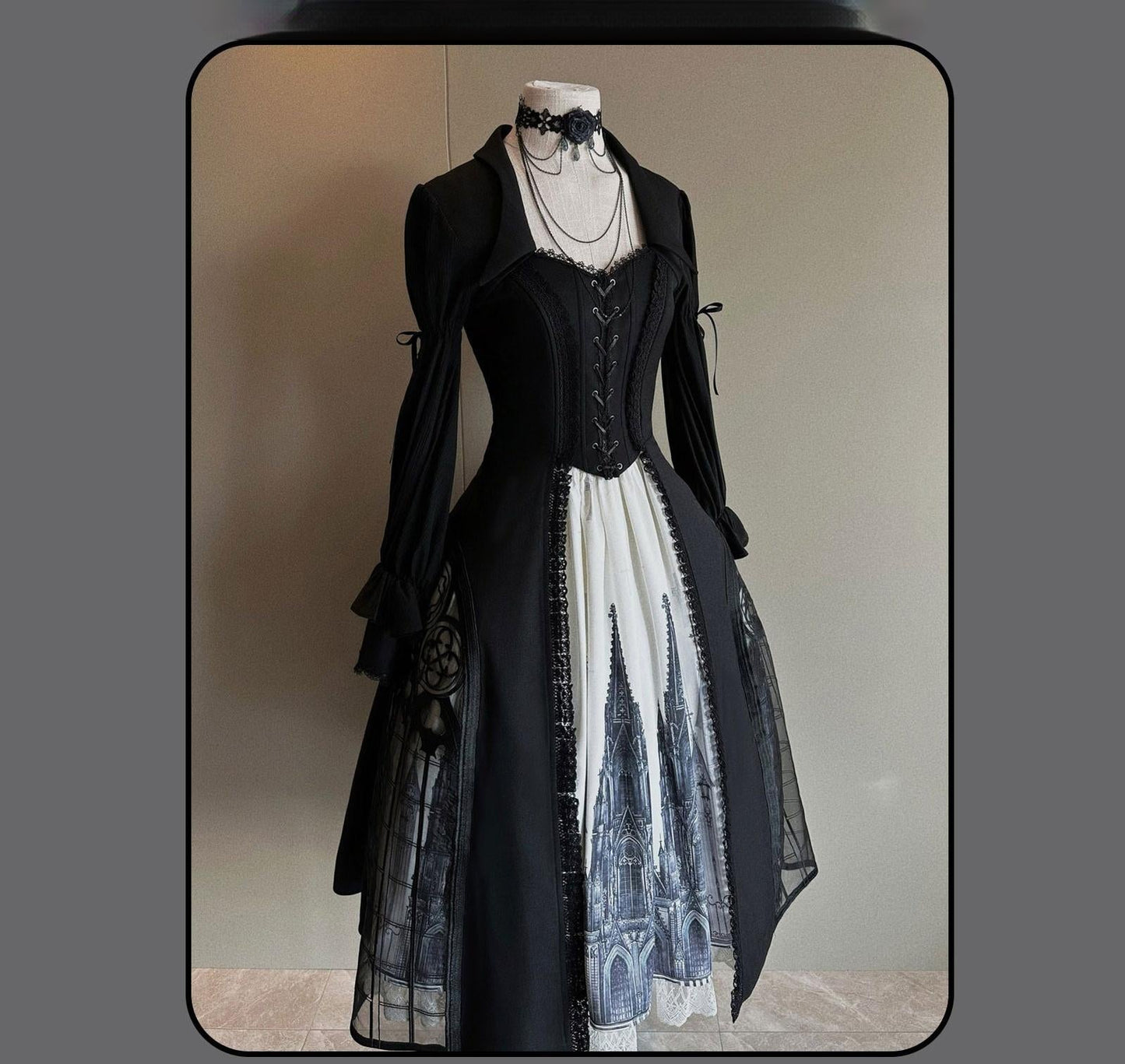 Susin Lolita~Night Traveler~Gothic Lolita Skirt Outfit Long Coat Shirt and Bustier Set