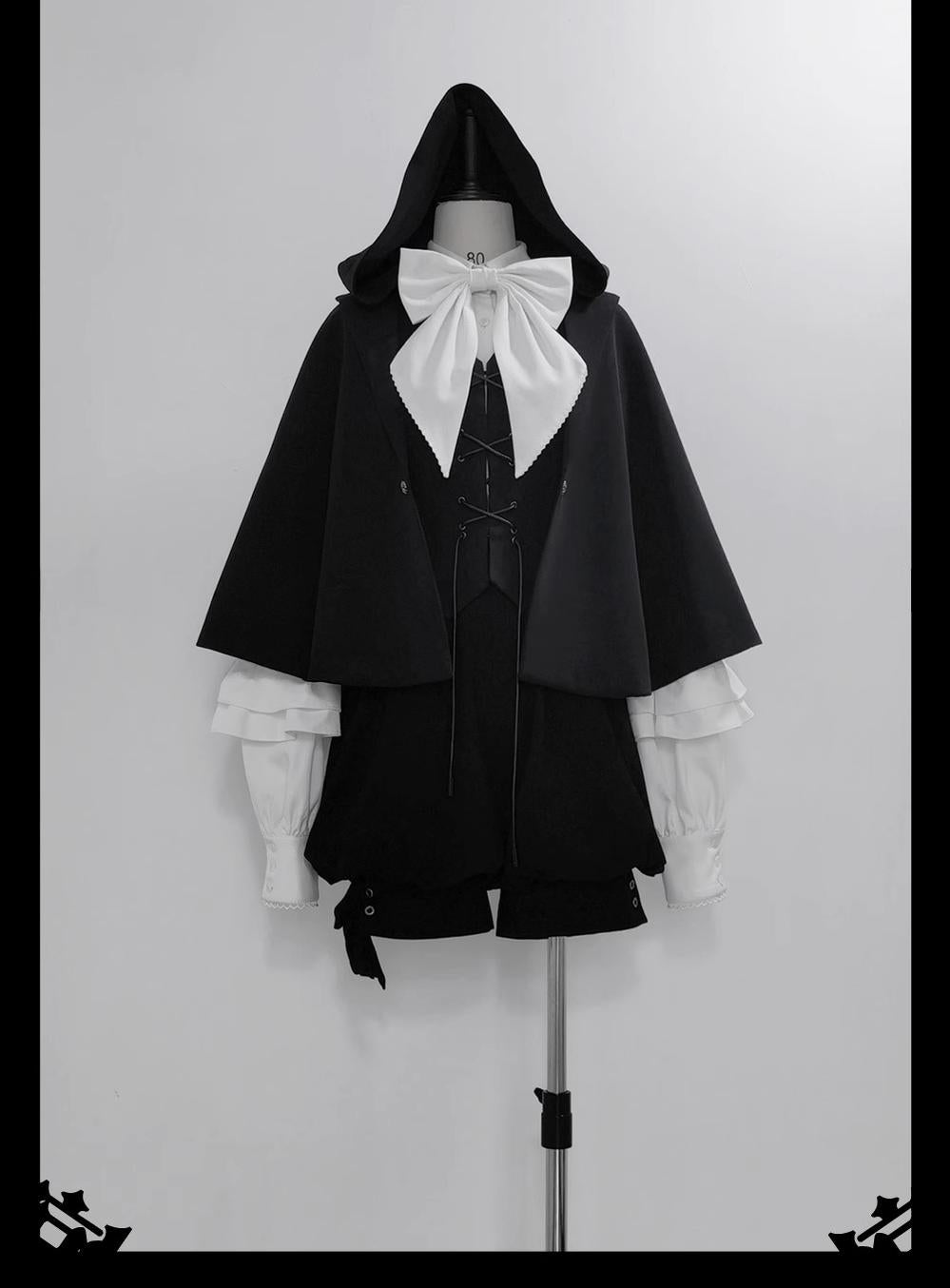 Princess Chronicles~Rabbit Feather~Black Ouji Lolita Vest Shorts Suit Prince Cloak Set