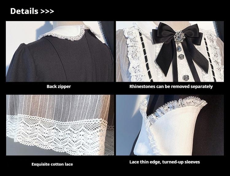 Hezi's Cat Haven~Black Cat Butler~Maid Lolita OP Dress Elegant Black and White Dress