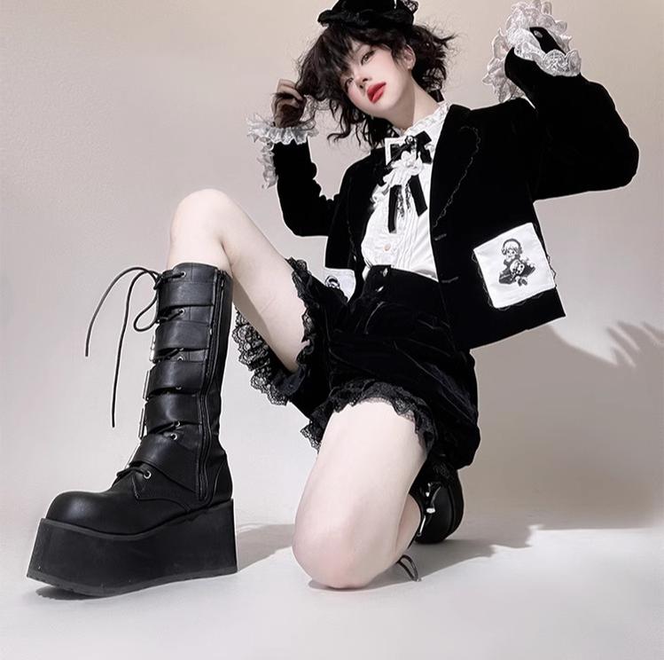 CastleToo~Erosion Heart F-Type~Ouji Lolita Suit Black Velvet Shorts and Skirt