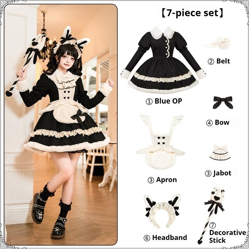 With PUJI~Rabbit&Alice~Sweet Twin Lolita OP Dress Doll Apron Dress Set