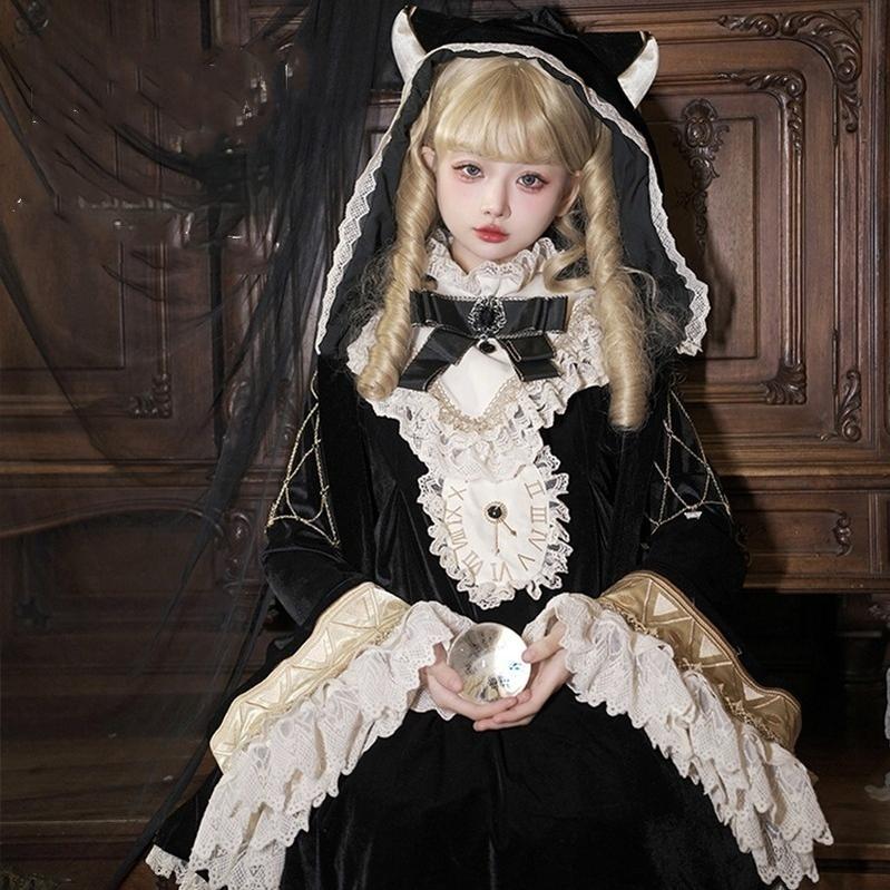 LizBird~Reincarnated Clock~Vintage Lolita OP Dress Set Lolita Bloomers