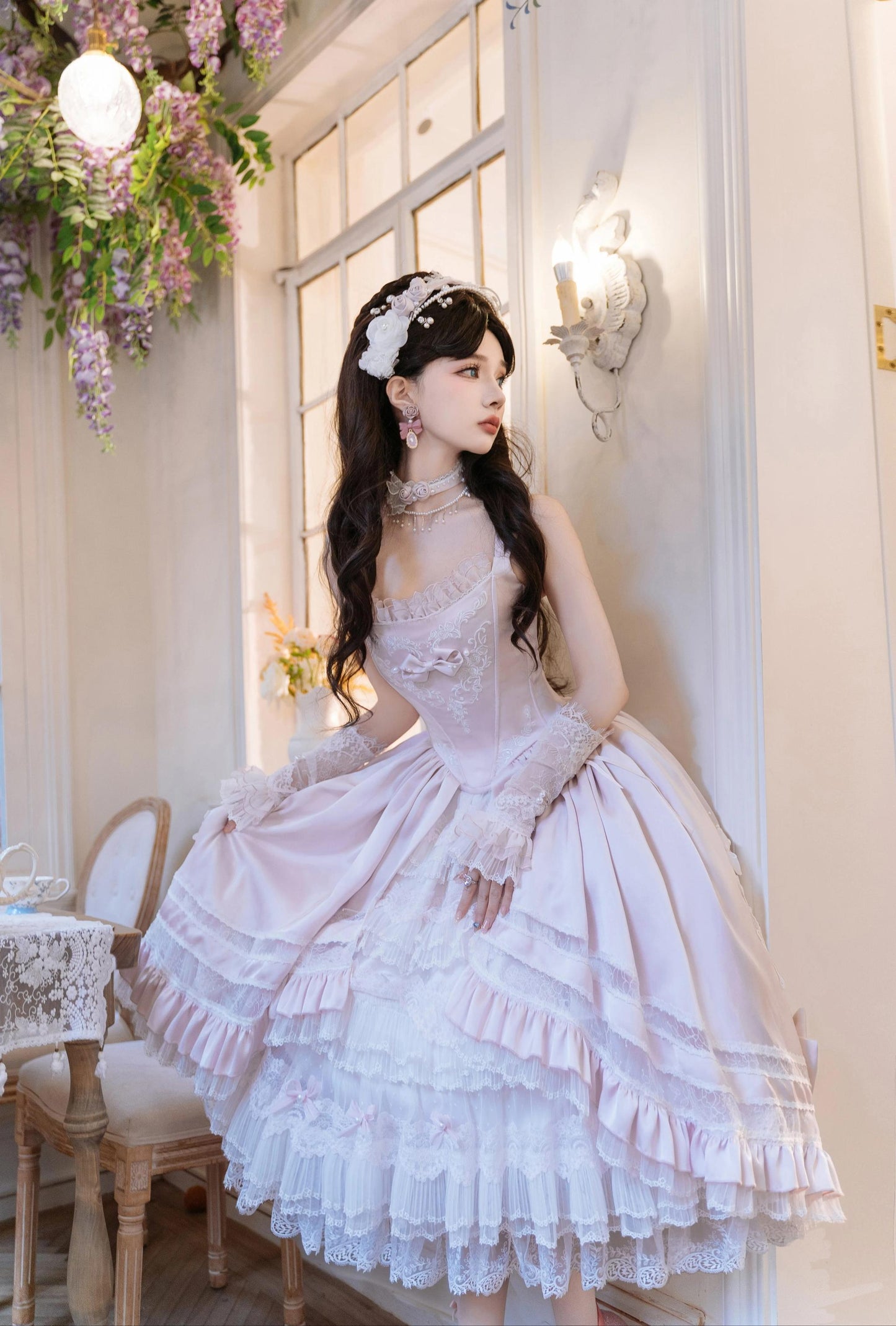 Garden Cat~Rose Promise~Classic Lolita JSK Embroidery Jumper Dress Built-in Fishbone