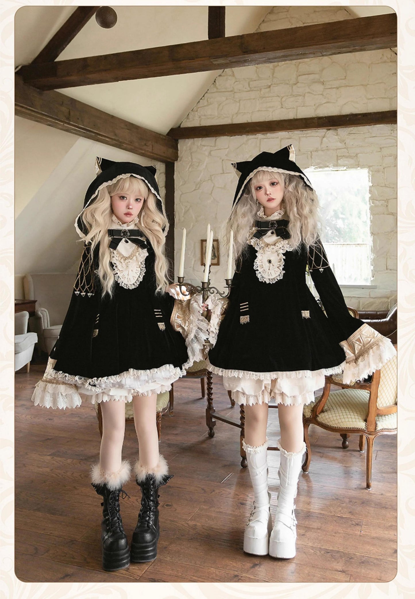 LizBird~Reincarnated Clock~Vintage Lolita OP Dress Set Lolita Bloomers