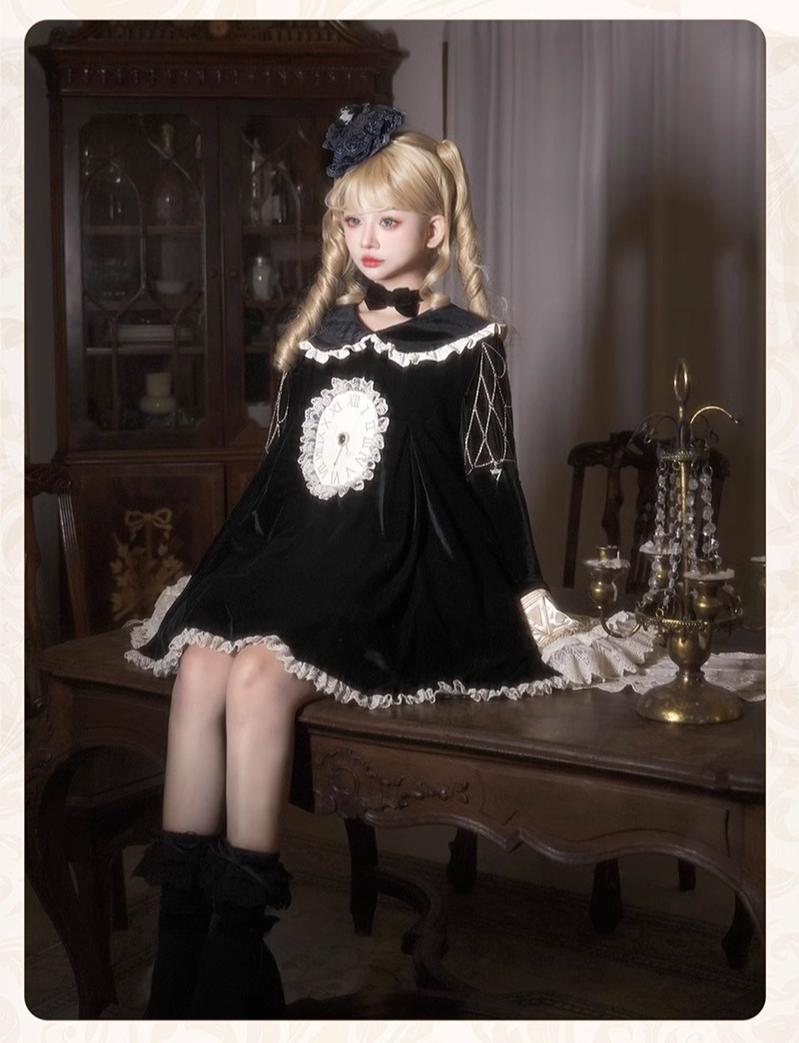 LizBird~Reincarnated Clock~Vintage Lolita OP Dress Set Lolita Bloomers