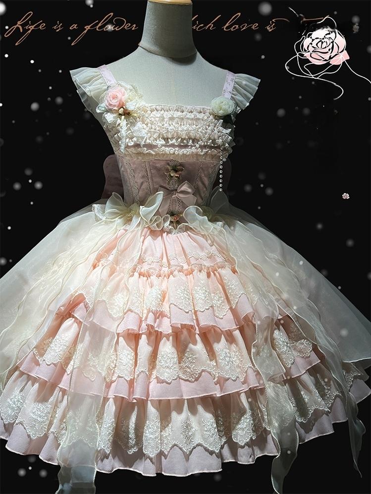 ZhiJinYuan~Tears of the Rose~Sweet Lolita JSK Mini Lolita Ballet Short Dress