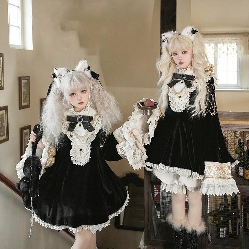 LizBird~Reincarnated Clock~Vintage Lolita OP Dress Set Lolita Bloomers