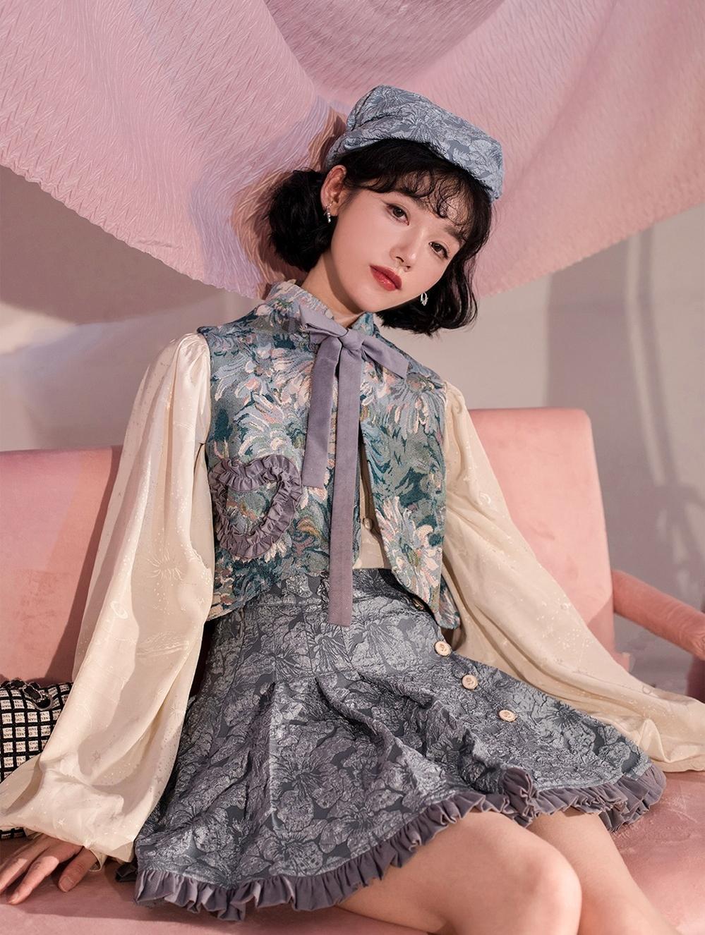 ZJstory~Gilded Age~Vintage Lolita Vest Suit Oil Painting Style Skirt Coat