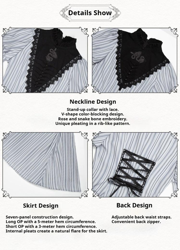With PUJI~Nocturne SP~Striped Gothic Lolita OP Twin Lolita Dress with Apron