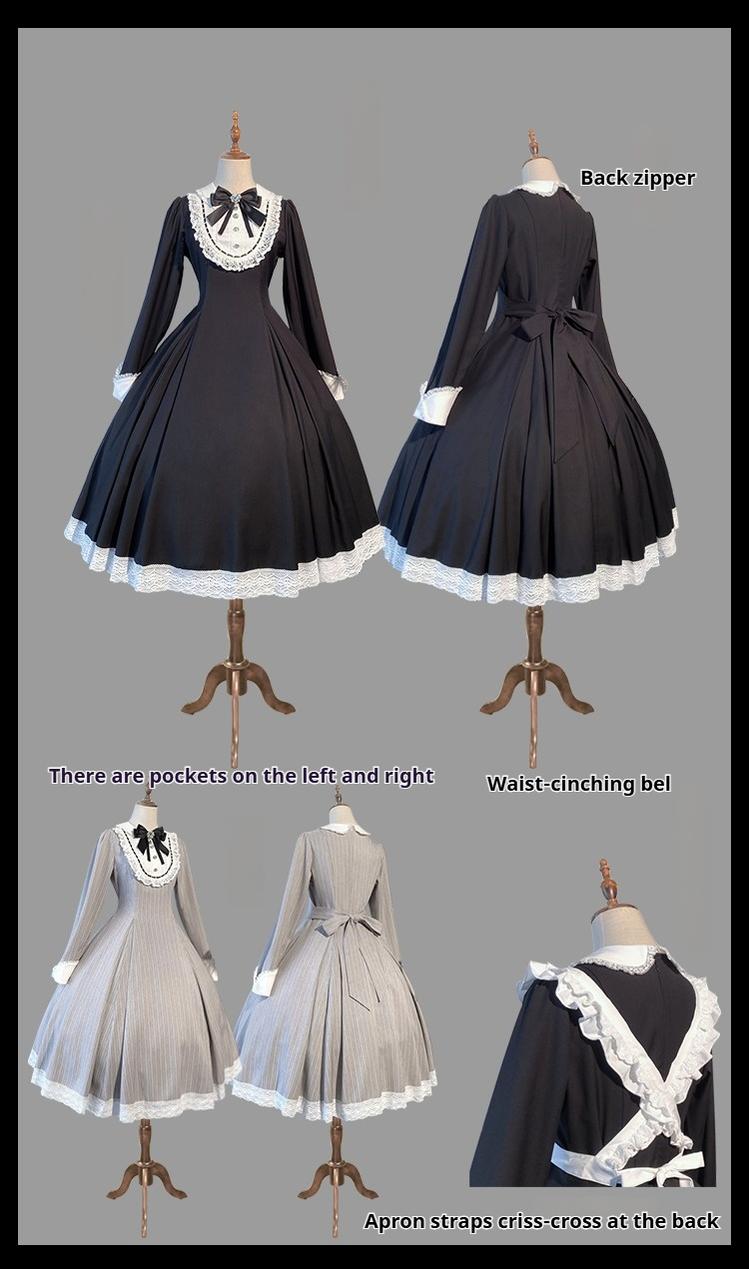 Hezi's Cat Haven~Black Cat Butler~Maid Lolita OP Dress Elegant Black and White Dress