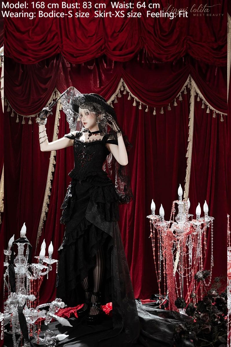 Lingxi Lolita~Lord of the Night~Gothic Lolita Skirt Suit Mermaid Skirt and Fishbone Bodice