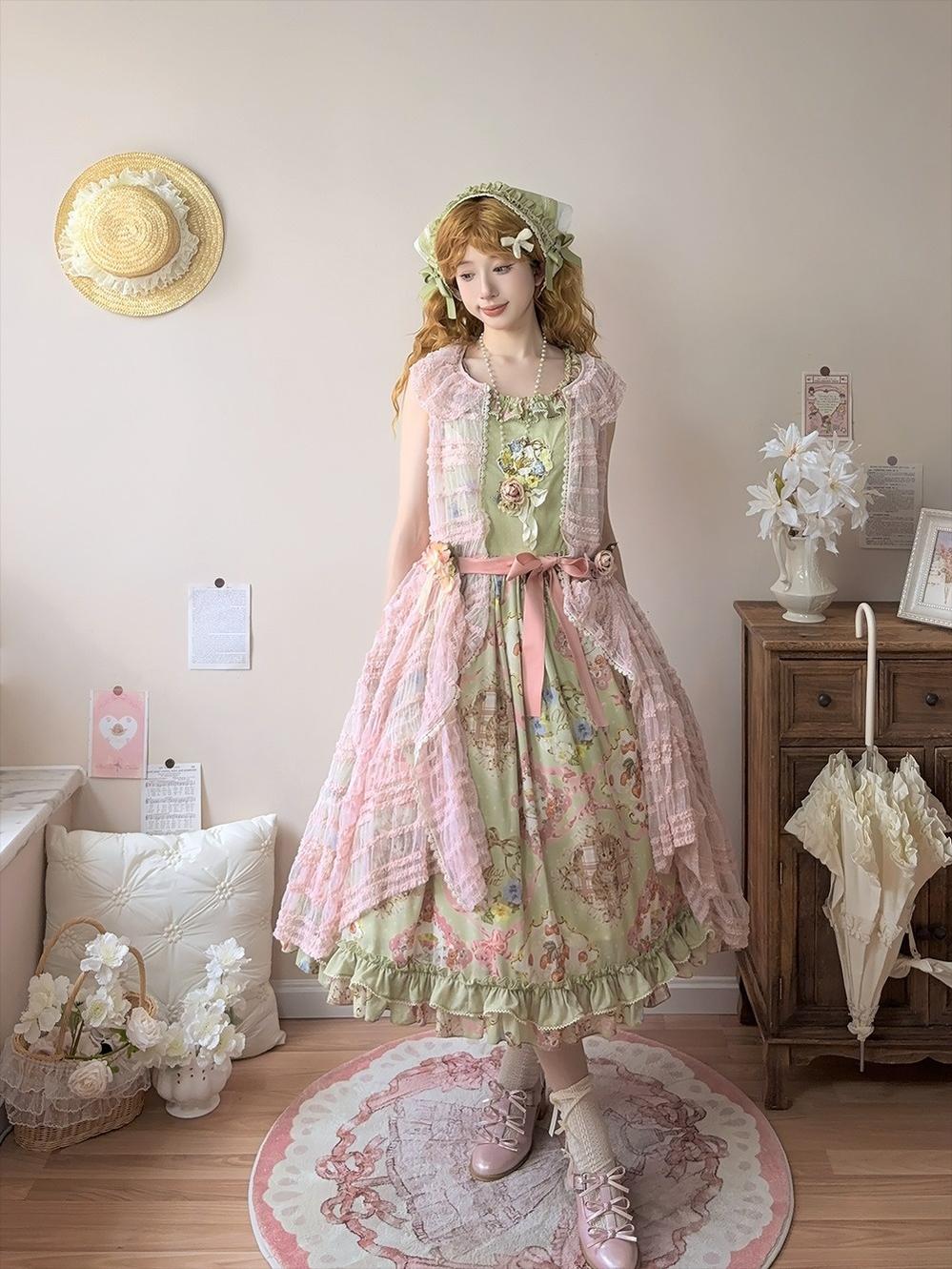 Miss Point~Cat Rose Tea~Sweet Lolita Tulle Cardigan and Long Skirt Overlay