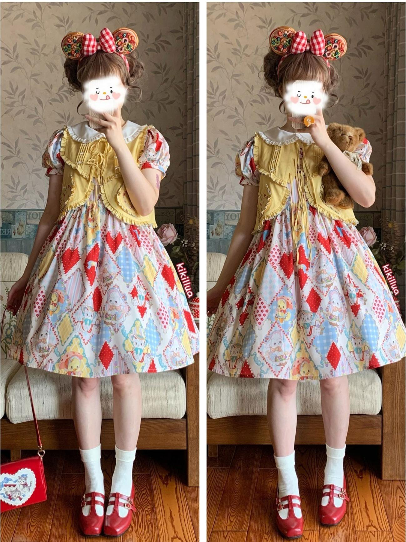 Southern Cross~Showa Kaleidoscope~Sweet Lolita OP SK and JSK with Rabbit Print