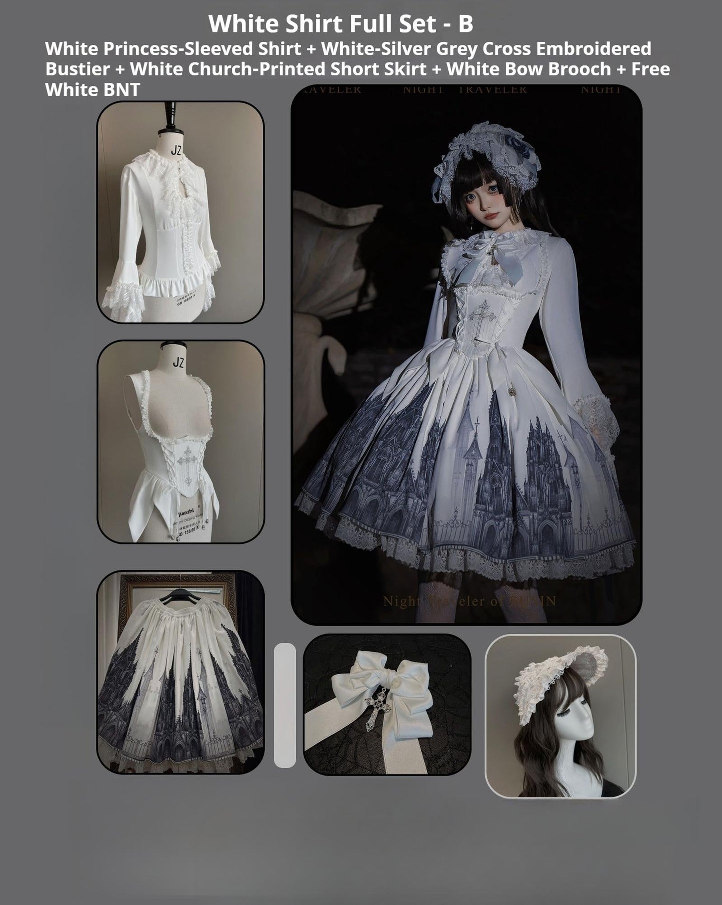 Susin Lolita~Night Traveler~Gothic Lolita Skirt Outfit Long Coat Shirt and Bustier Set